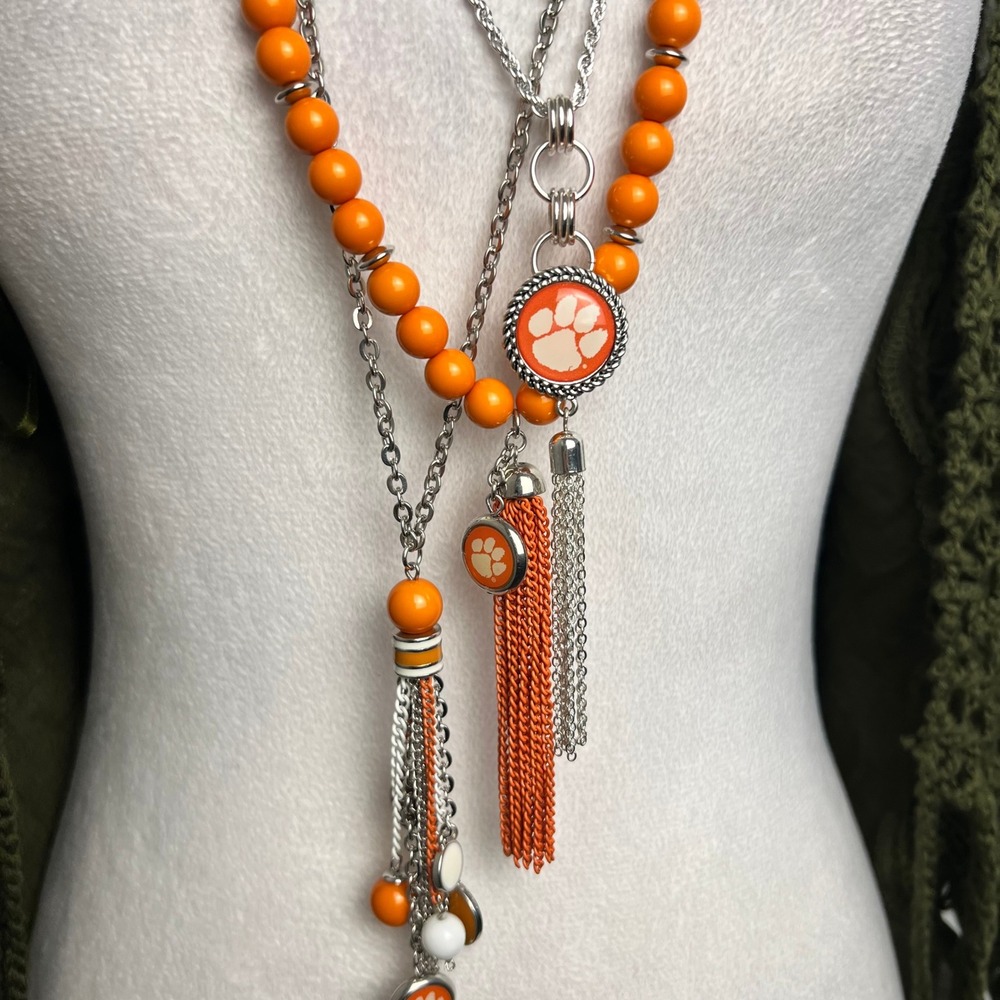 Orange White Football Charms Team Spirit Necklace Bundle Paw Tennessee Texas